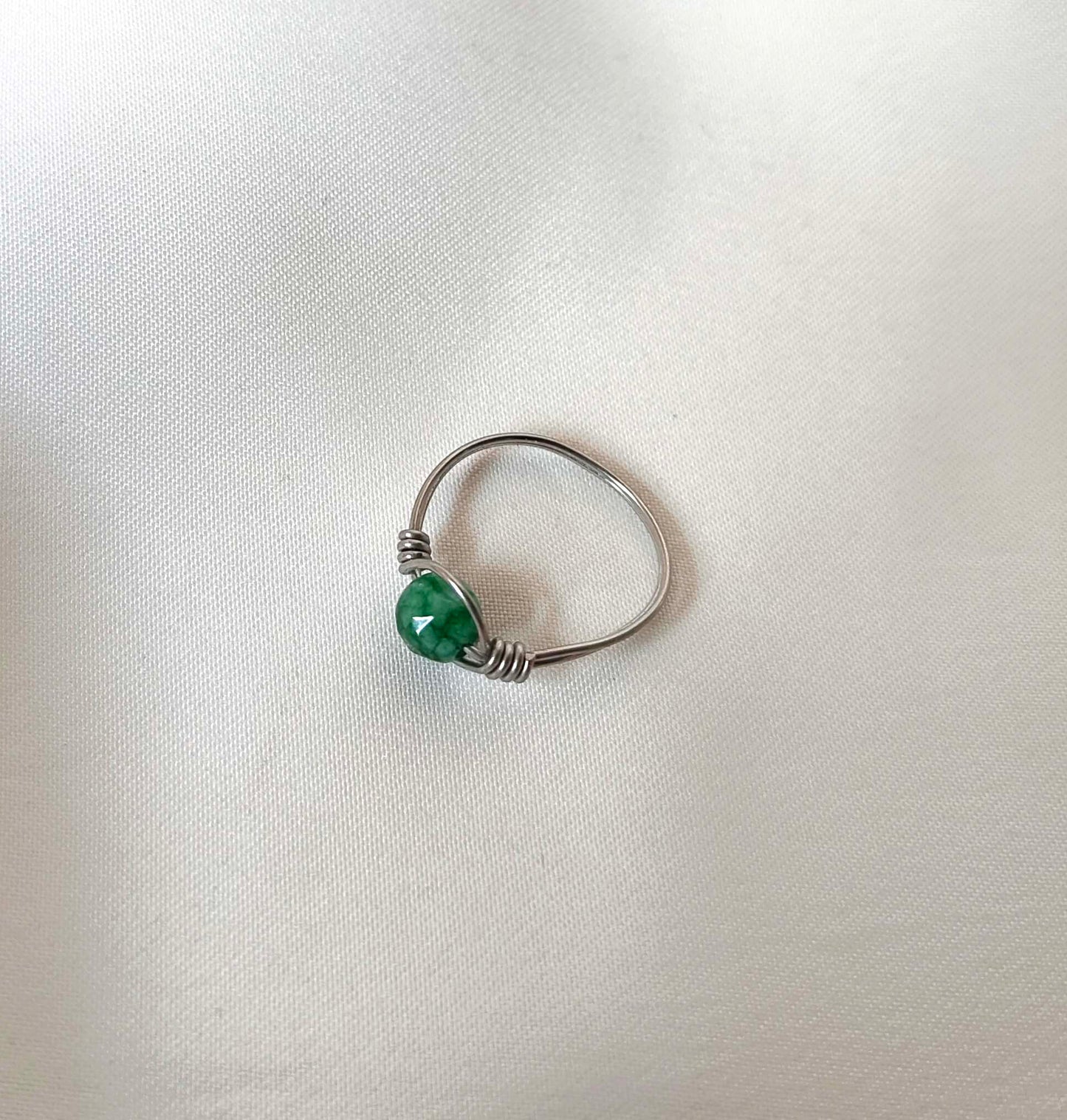 Serene Vitality – Green Jade Wire-Wrapped Ring