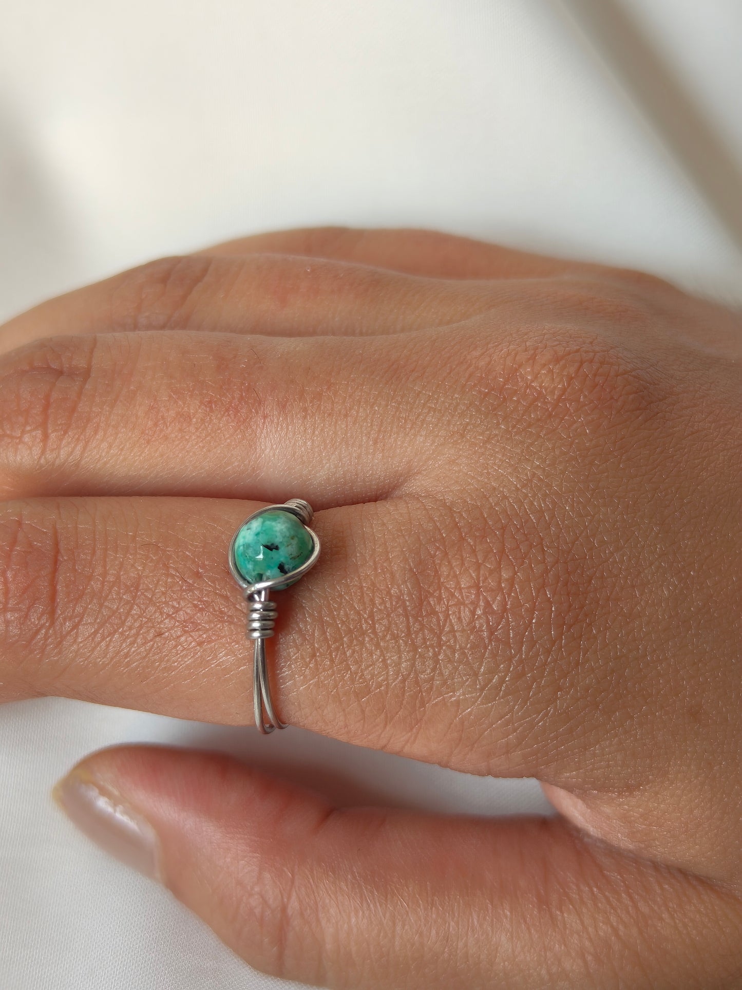 Nurturing Balance – Green Spotted Jasper Wire-Wrapped Ring