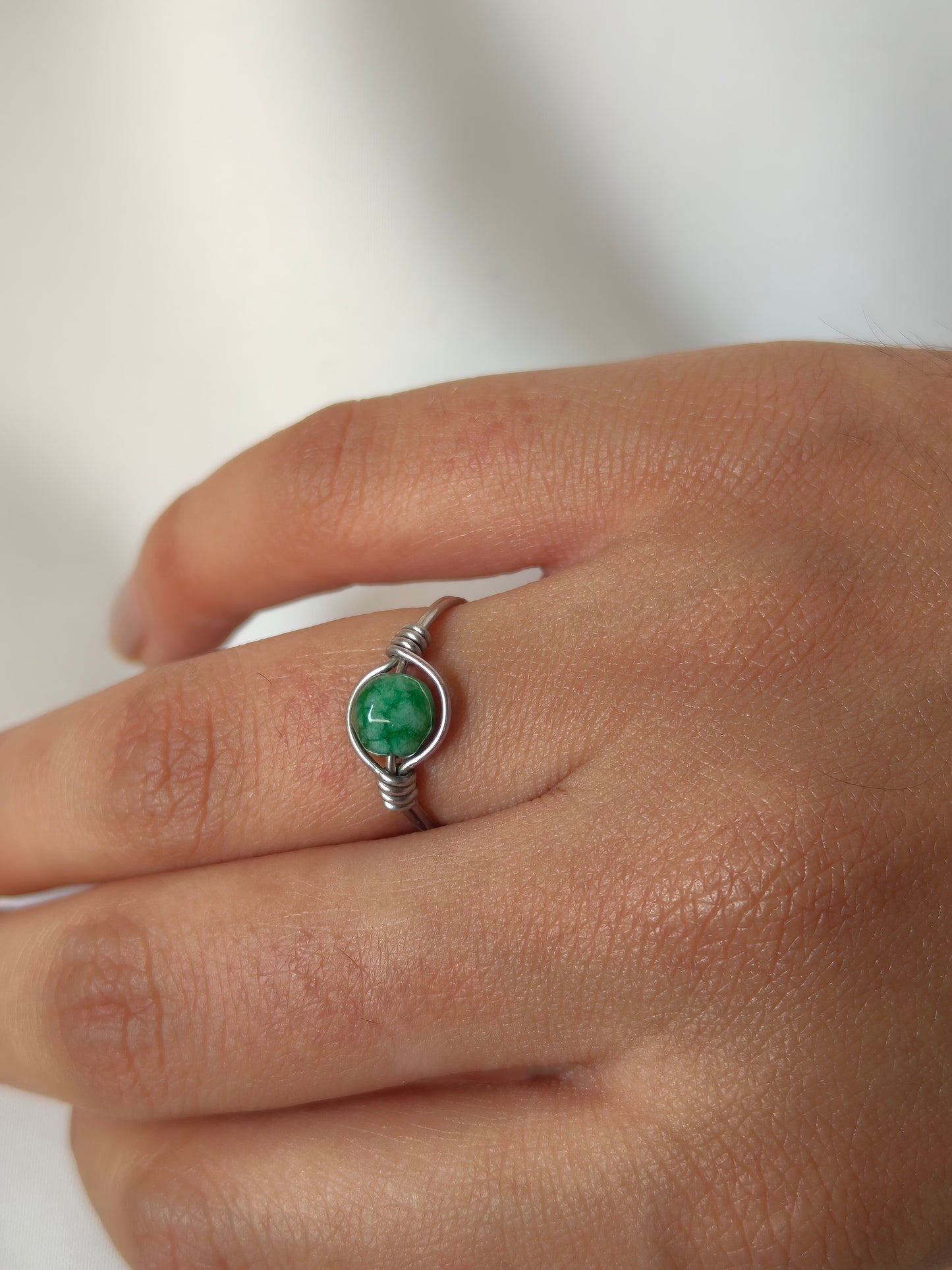 Serene Vitality – Green Jade Wire-Wrapped Ring