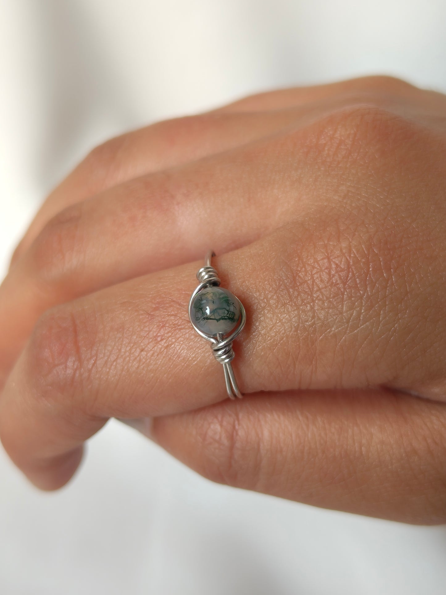 Grounded Growth – Moss Agate Wire-Wrapped Ring