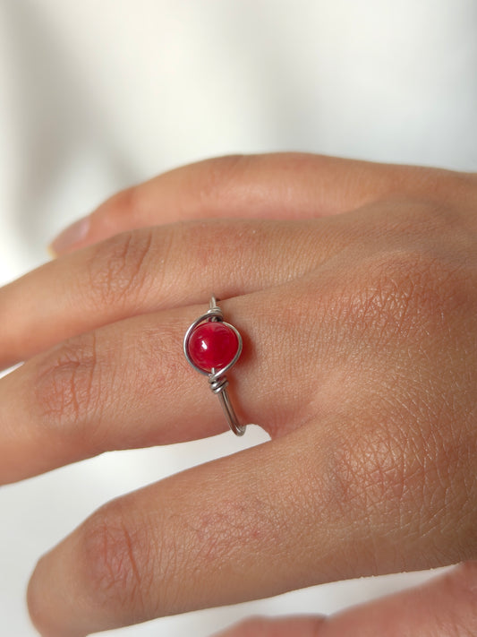 Red Jade Wire-Wrapped Ring
