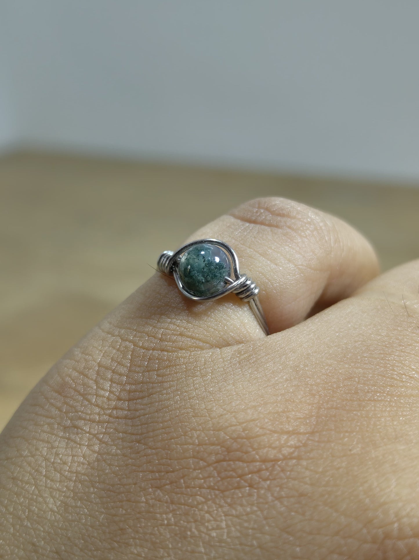 Grounded Growth – Moss Agate Wire-Wrapped Ring