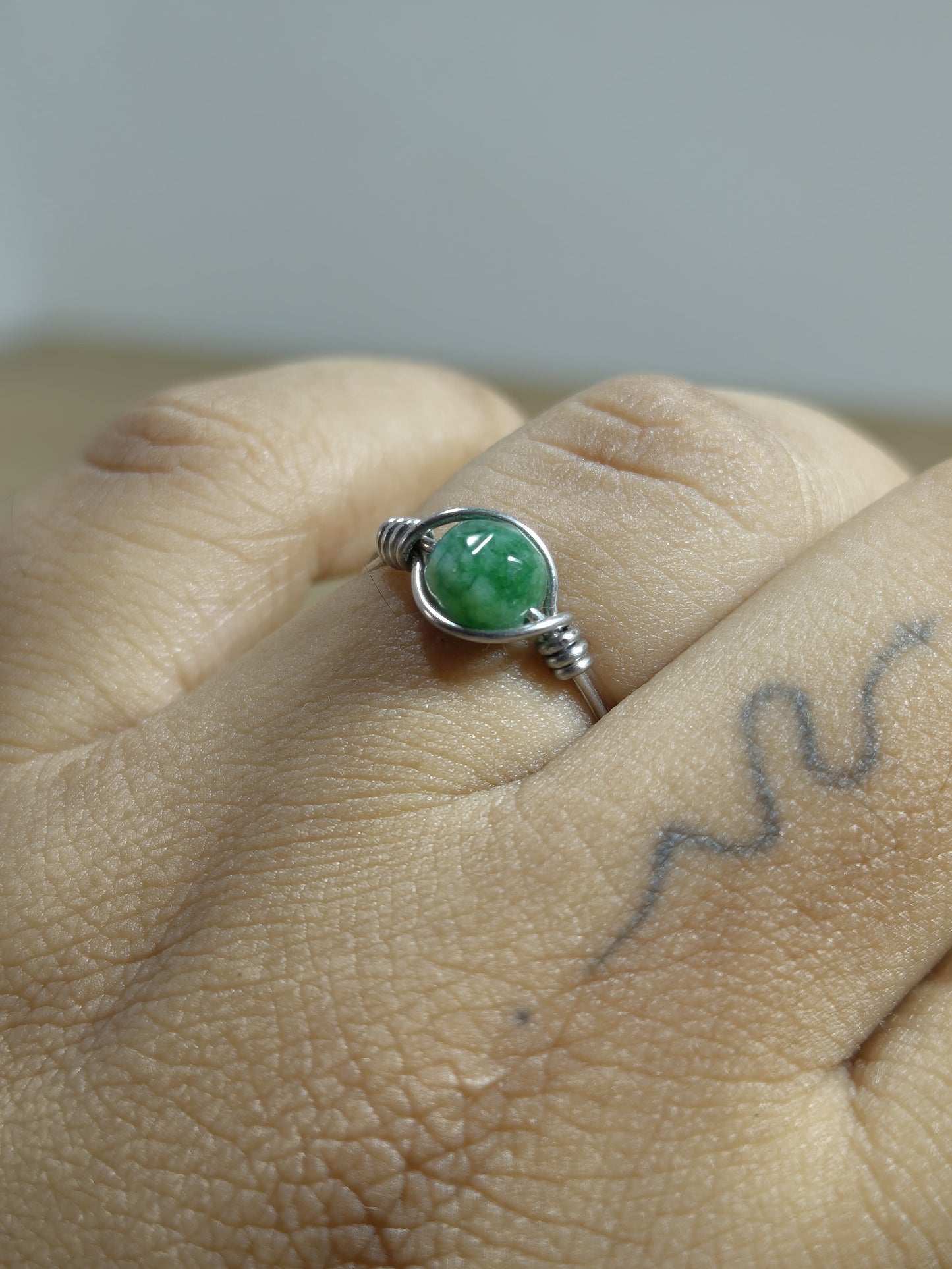 Serene Vitality – Green Jade Wire-Wrapped Ring