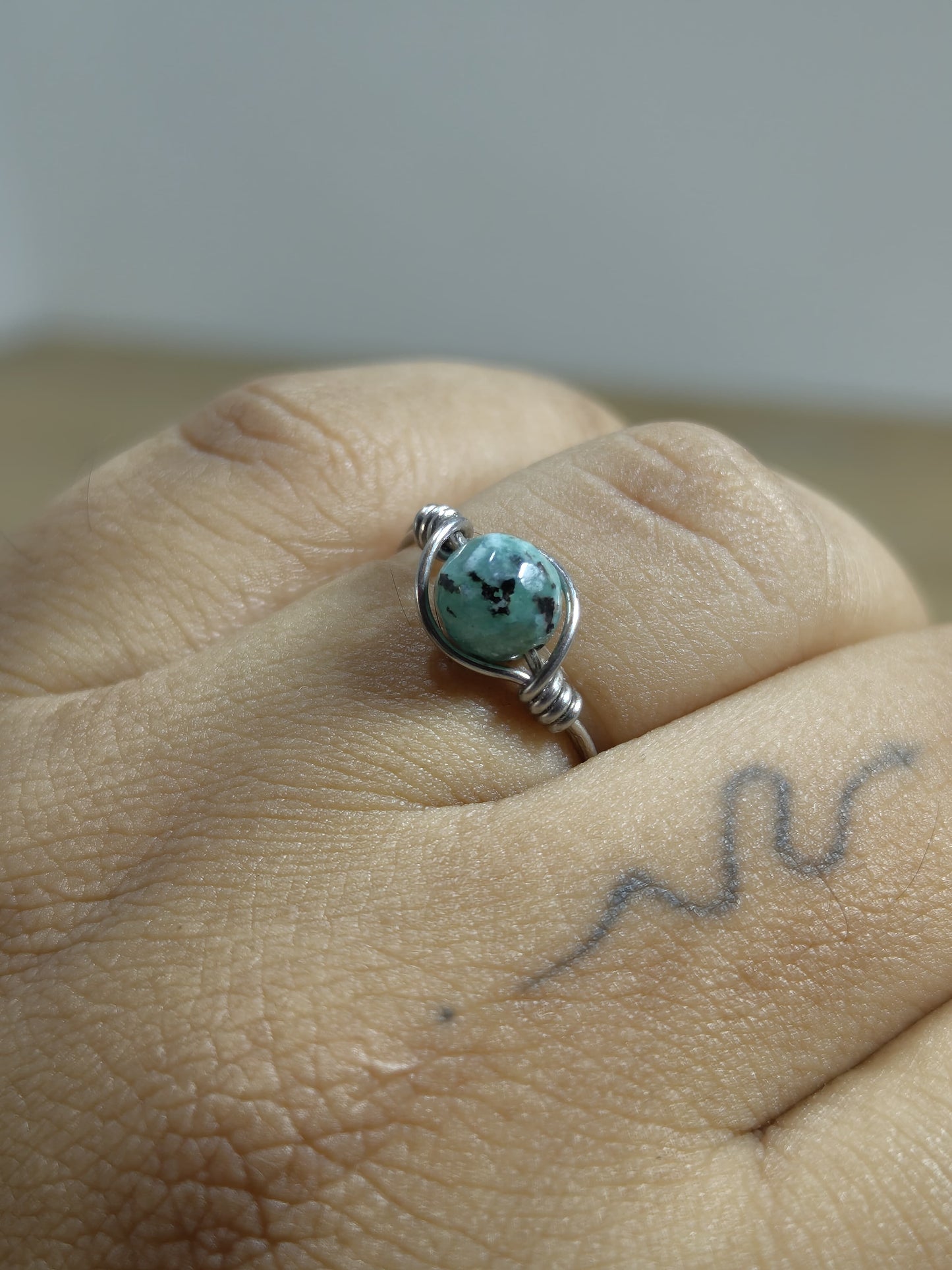 Nurturing Balance – Green Spotted Jasper Wire-Wrapped Ring